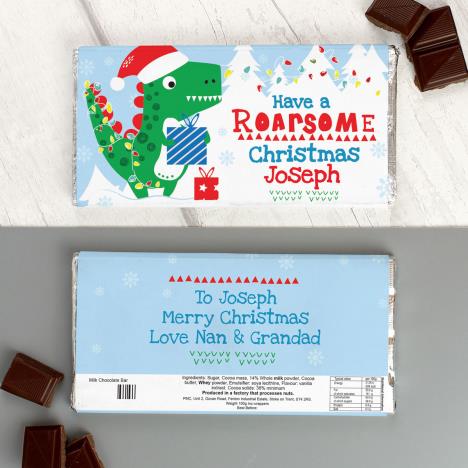Personalised Dinosaur Roarsome Christmas 100g Milk Chocolate Bar Extra Image 2